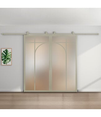 Dubbele stalen schuifdeur - Kiezelgrijs- 5 Vlaks rond - Matglas