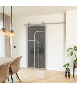 Stalen Schuifdeur - Kiezelgrijs - 4 Vlaks rond - Rookglas