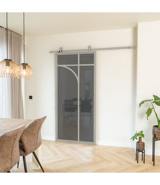 Stalen Schuifdeur - Kiezelgrijs - 5 Vlaks rond - Rookglas