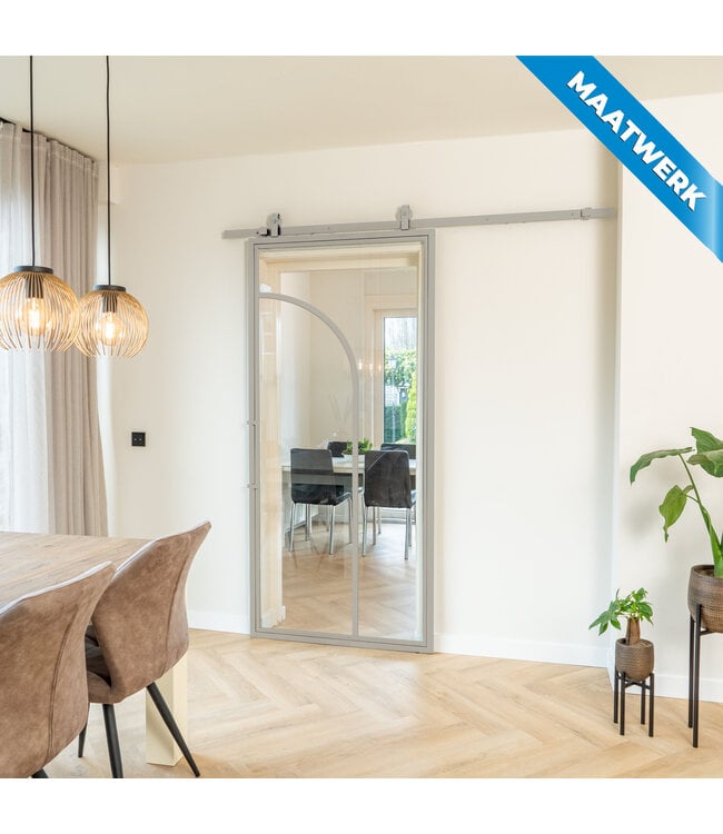 Stalen Schuifdeur - Kiezelgrijs - 2 Vlaks rond - Maatwerk - Rookglas