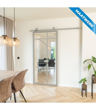 Stalen Schuifdeur - Kiezelgrijs - 5 Vlaks rond - Maatwerk - Helder glas