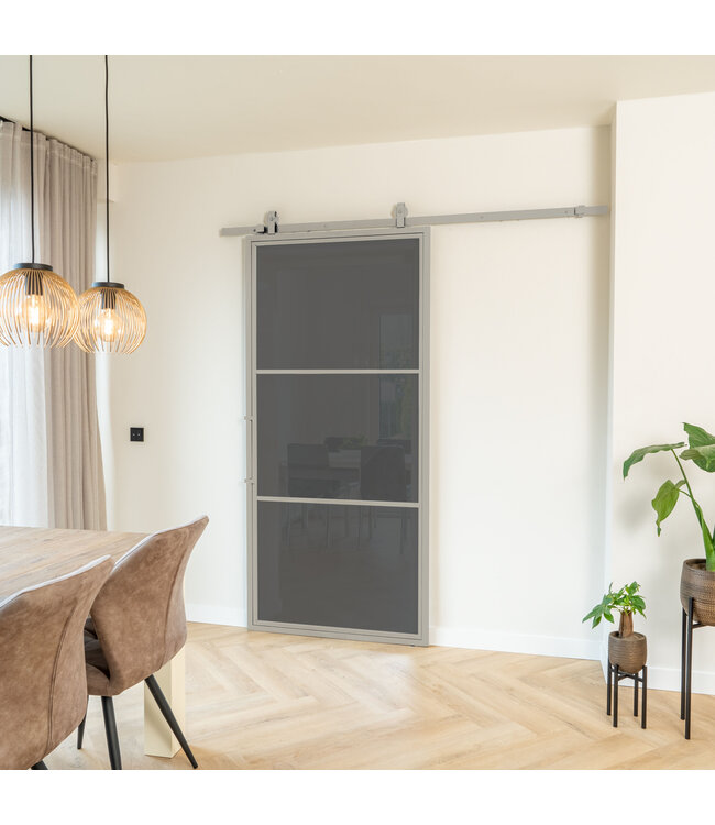 Stalen Schuifdeur - Kiezelgrijs - 3 Vlaks - Helder glas