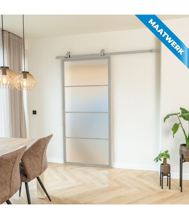 Stalen Schuifdeur - Kiezelgrijs - 4 Vlaks - Maatwerk - Rookglas
