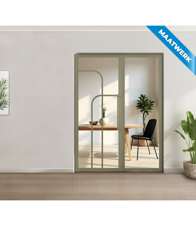 Enkele stalen taatsdeur met glaspaneel - Kiezelgrijs - 4 Vlaks rond - Helder glas