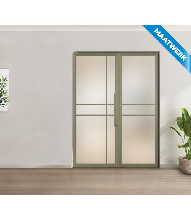 Enkele stalen taatsdeur met glaspaneel - Kiezelgrijs - 6 Vlaks - Mat glas - Luxe design