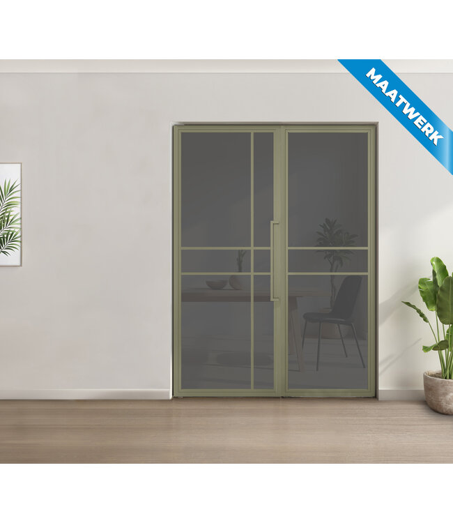 Enkele stalen taatsdeur met glaspaneel - Kiezelgrijs - 6 Vlaks - Helder glas - Luxe design