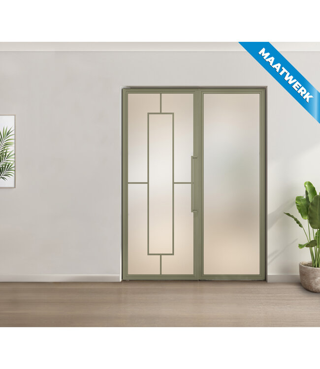 Enkele stalen taatsdeur met glaspaneel - Kiezelgrijs - 5 Vlaks - Helder glas