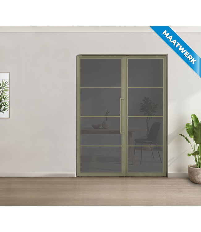Enkele stalen taatsdeur met glaspaneel - Kiezelgrijs - 4 Vlaks - Rook glas