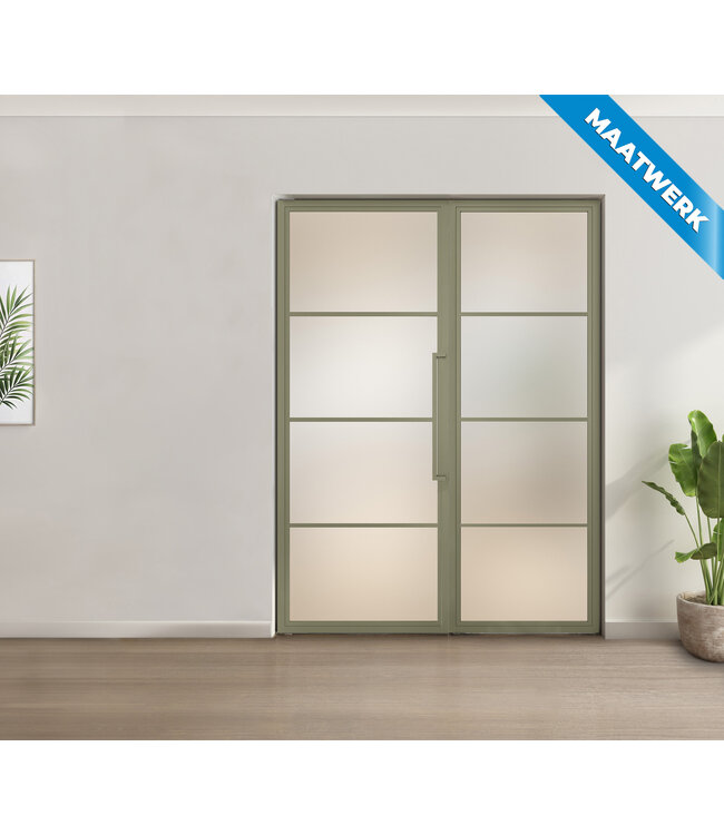 Enkele stalen taatsdeur met glaspaneel - Kiezelgrijs - 4 Vlaks - Mat glas