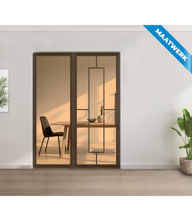 Enkele stalen taatsdeur met glaspaneel - Brons - 5 Vlaks - Mat glas