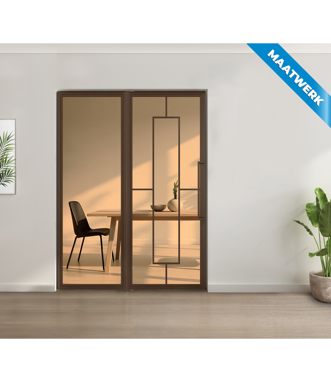 Enkele stalen taatsdeur met glaspaneel - Brons - 5 Vlaks - Helder glas