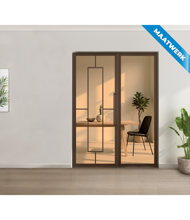 Enkele stalen taatsdeur met glaspaneel - Brons - 5 Vlaks - Helder glas