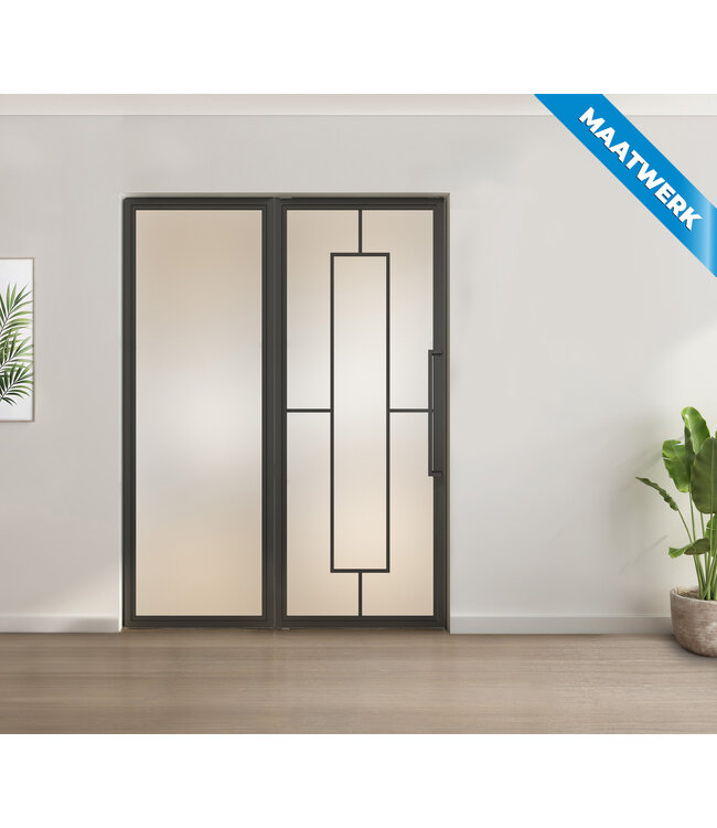 Enkele stalen taatsdeur met glaspaneel - Zwart - 5 Vlaks - Helder glas