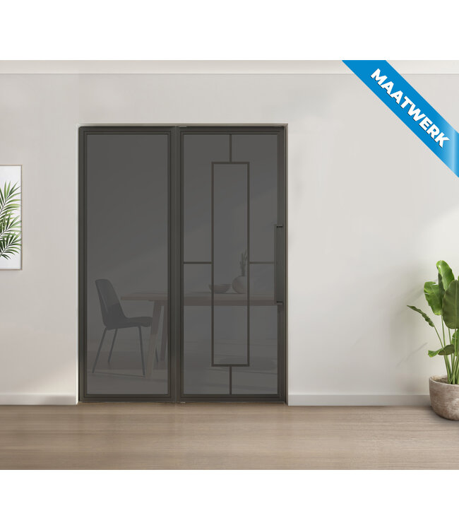 Enkele stalen taatsdeur met glaspaneel - Zwart - 5 Vlaks - Helder glas