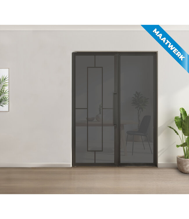 Enkele stalen taatsdeur met glaspaneel - Zwart - 5 Vlaks - Helder glas