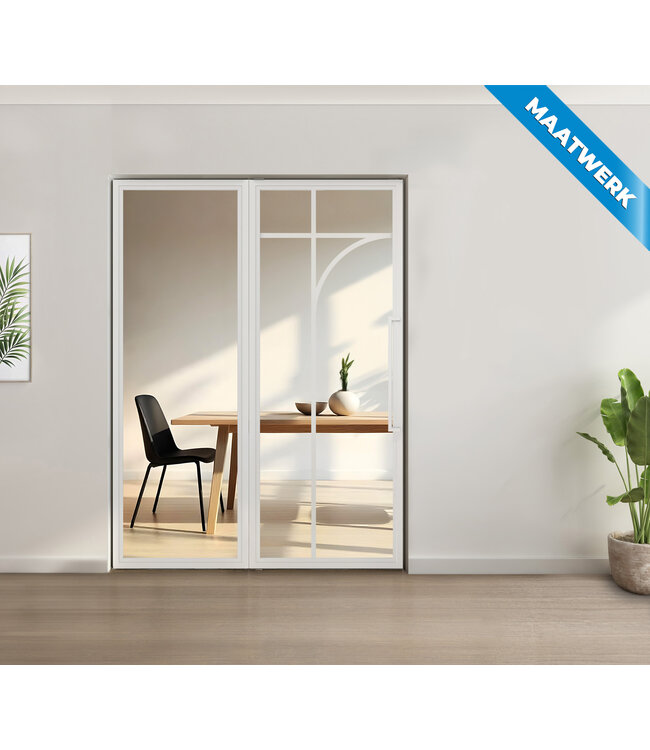 Enkele stalen taatsdeur met glaspaneel - Wit - 5 Vlaks rond - Rook glas