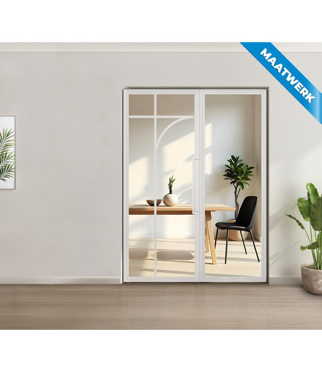 Enkele stalen taatsdeur met glaspaneel - Wit - 5 Vlaks rond - Rook glas