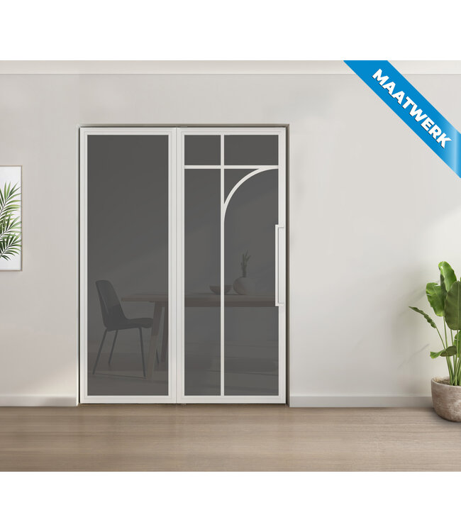 Enkele stalen taatsdeur met glaspaneel - Wit - 5 Vlaks rond - Mat glas