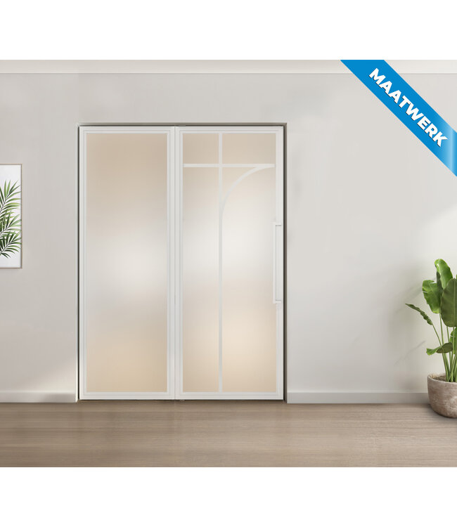 Enkele stalen taatsdeur met glaspaneel - Wit - 5 Vlaks rond - Helder glas