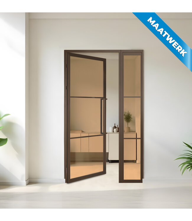 Stalen binnendeur met glaspaneel - Brons - 3 Vlaks - Maatwerk - Mat glas
