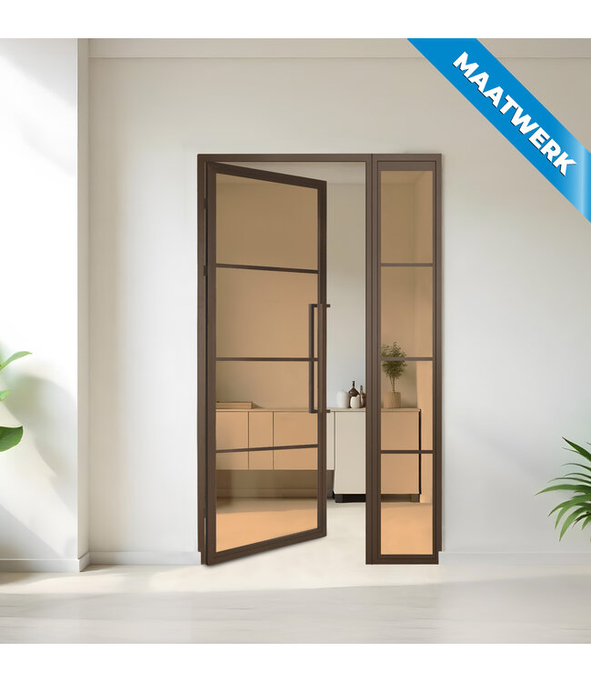 Stalen binnendeur met glaspaneel - Brons - 4 Vlaks - Maatwerk - Rook glas