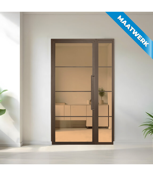 Stalen binnendeur met glaspaneel - Brons - 4 Vlaks - Maatwerk - Rook glas
