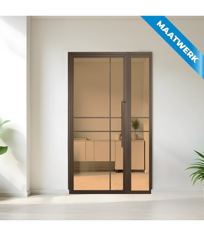 Stalen binnendeur met glaspaneel - Brons - 6 Vlaks - Maatwerk - Mat glas