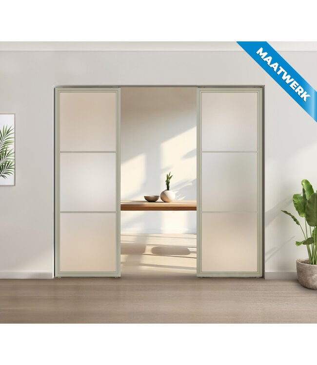 Stalen glaspaneel geschikt voor taatsdeur of als tussenwand - Kiezelgrijs - 3 Vlaks - Rookglas