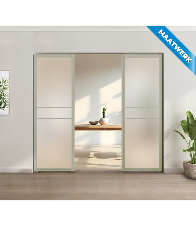 Stalen glaspaneel geschikt voor taatsdeur of als tussenwand - Kiezelgrijs - 6 Vlaks - Helder glas