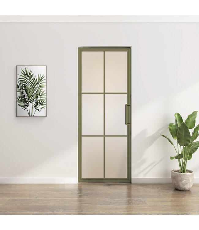 Stalen taatsdeur - Olijfgroen - 6 Vlaks - Rookglas