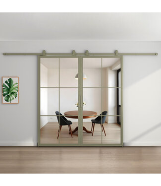 Dubbele stalen schuifdeur - 6 Vlaks - Kiezelgrijs - Helder glas