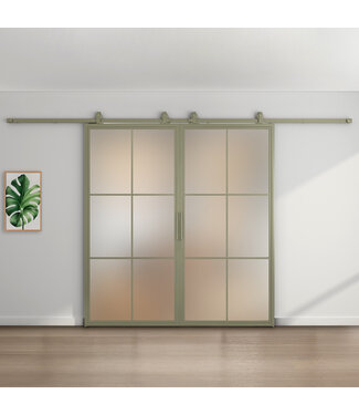 Dubbele stalen schuifdeur - 6 Vlaks - Kiezelgrijs - Matglas