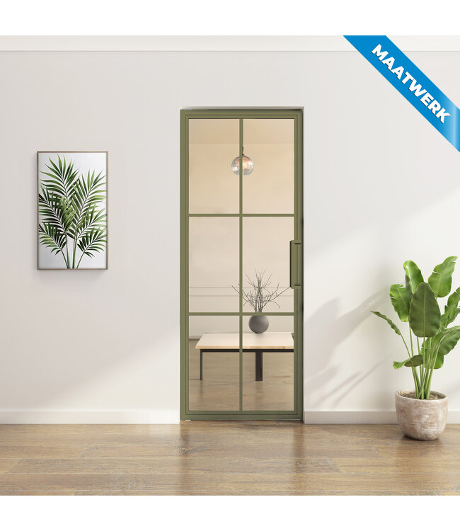 Stalen Taatsdeur - Maatwerk - Olijfgroen - 6 Vlaks - Rookglas