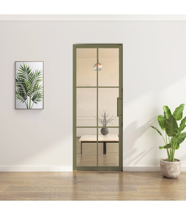 Stalen taatsdeur - Olijfgroen - 6 Vlaks - Rookglas