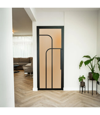 Stalen Binnendeur - Zwart - 4 Vlaks rond - Mat glas*