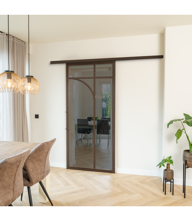 Stalen Schuifdeur koofsysteem - Brons - 5 Vlaks rond - Brons rook glas*