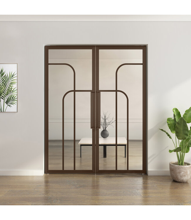 Dubbele stalen taatsdeur - Brons - 4 Vlaks rond - Brons rook glas*