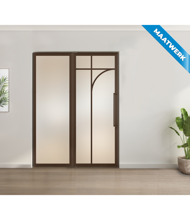 Enkele stalen taatsdeur met glaspaneel - Brons - 5 Vlaks rond - Rook glas