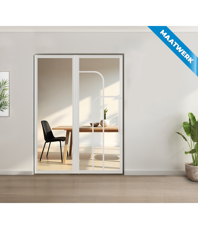 Enkele stalen taatsdeur met glaspaneel - Wit - 4 Vlaks rond - Rook glas