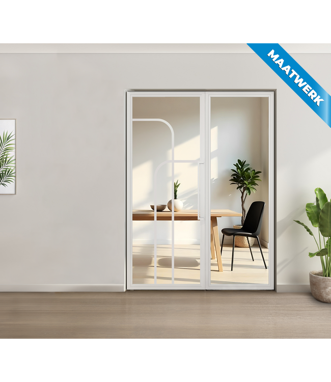 Enkele stalen taatsdeur met glaspaneel - Wit - 4 Vlaks rond - Mat glas