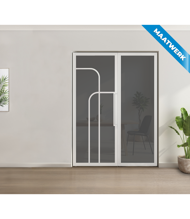 Enkele stalen taatsdeur met glaspaneel - Wit - 4 Vlaks rond - Mat glas
