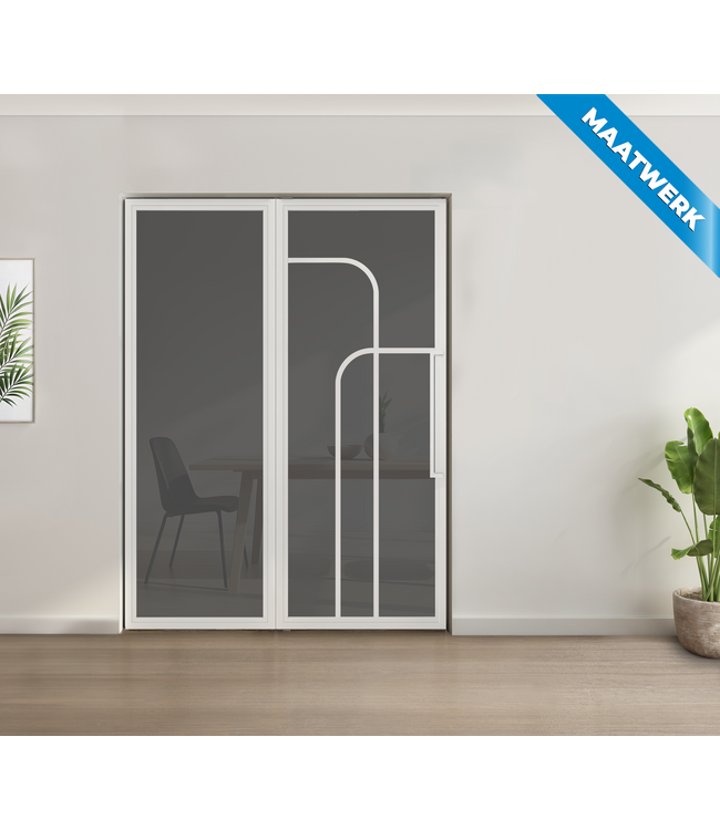 Enkele stalen taatsdeur met glaspaneel - Wit - 4 Vlaks rond - Helder glas