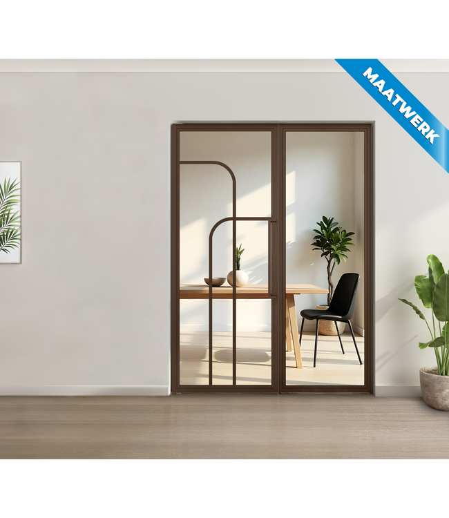 Enkele stalen taatsdeur met glaspaneel - Brons - 4 Vlaks rond - Helder glas