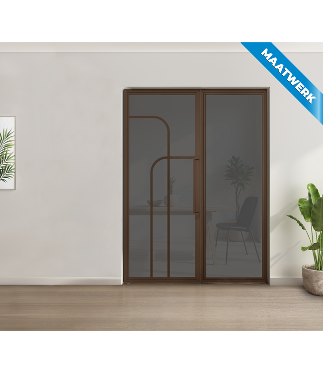 Enkele stalen taatsdeur met glaspaneel - Brons - 4 Vlaks rond - Helder glas