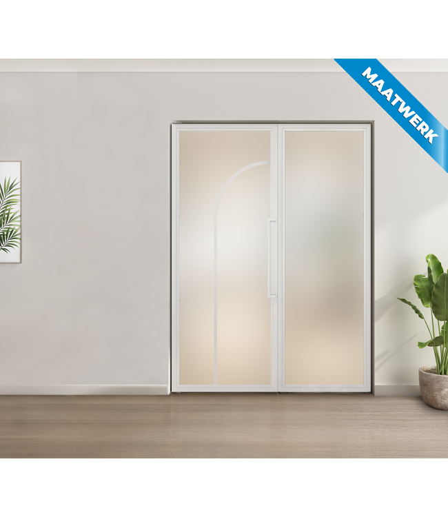 Enkele stalen taatsdeur met glaspaneel - Wit - 2 Vlaks rond - Rook glas