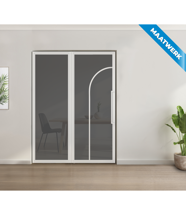 Enkele stalen taatsdeur met glaspaneel - Wit - 2 Vlaks rond - Helder glas