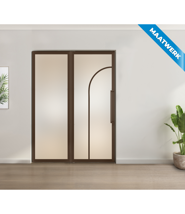 Enkele stalen taatsdeur met glaspaneel - Brons - 2 Vlaks rond - Helder glas