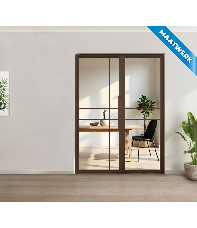 Enkele stalen taatsdeur met glaspaneel, 3 vlaks, brons, brons rook glas