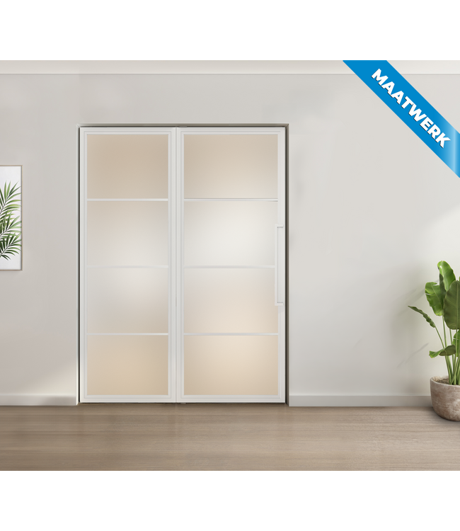 Enkele stalen taatsdeur met glaspaneel, 4 vlaks, wit, rook glas