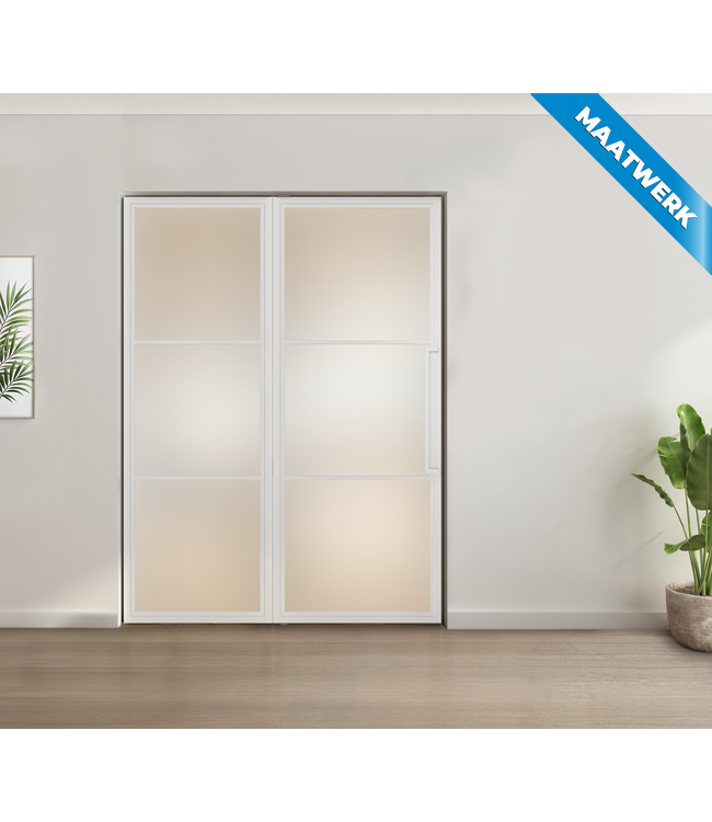 Enkele stalen taatsdeur met glaspaneel, 3 vlaks, wit, helder glas